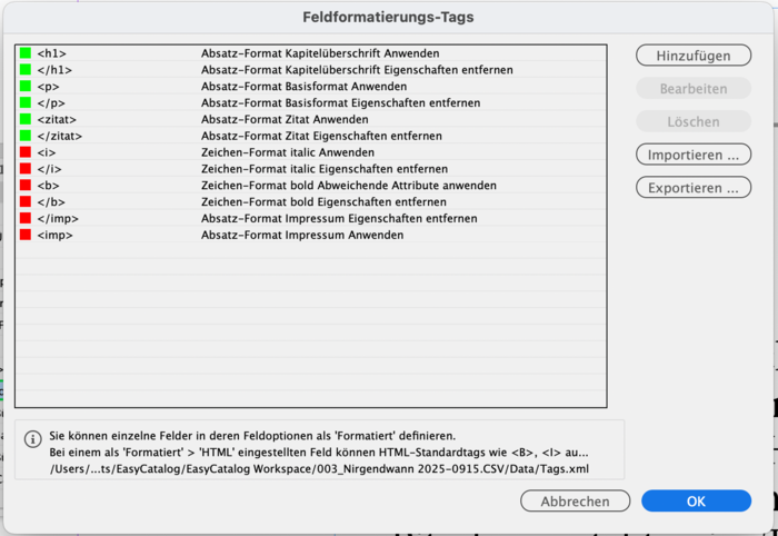 Zuweisung von Tags zu ID-Formaten